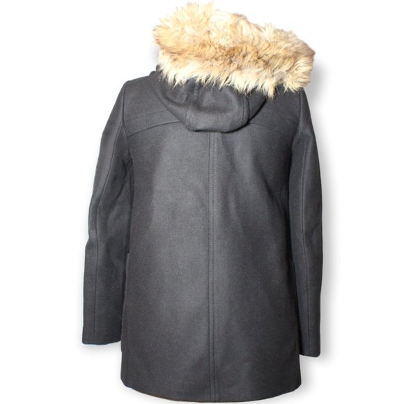 Zara Women's Black Hooded Coat Jacket With Faux Fur Trim Sz Small - Picture 2 of 7